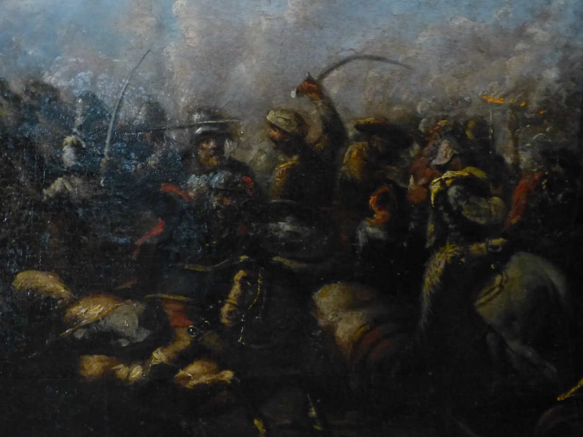 Choc De Cavalerie , 17ème , 99 X 152 Cm, Bataille Entre Armée Ottomane Et Chrétienne -photo-2