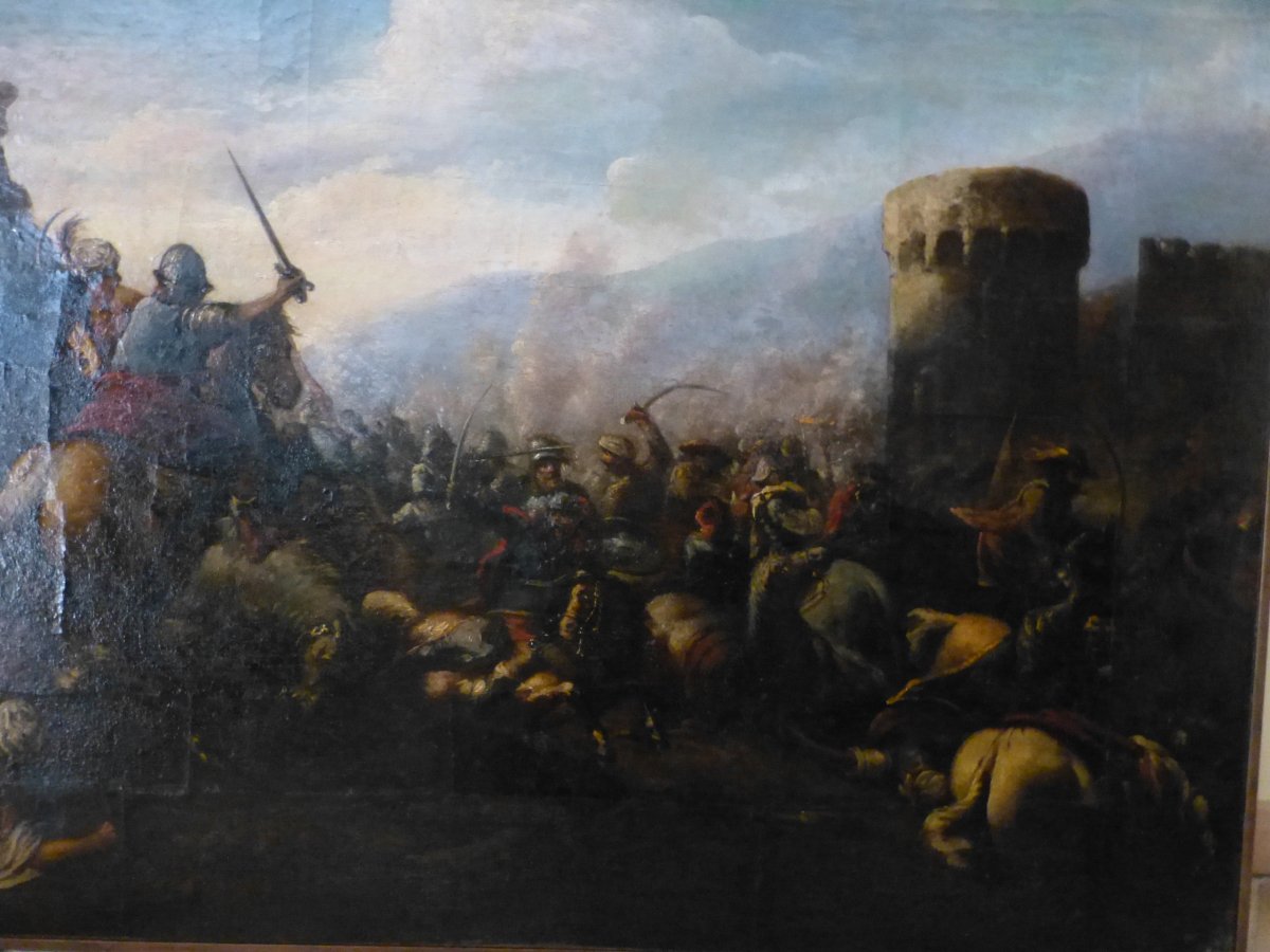Choc De Cavalerie , 17ème , 99 X 152 Cm, Bataille Entre Armée Ottomane Et Chrétienne -photo-2