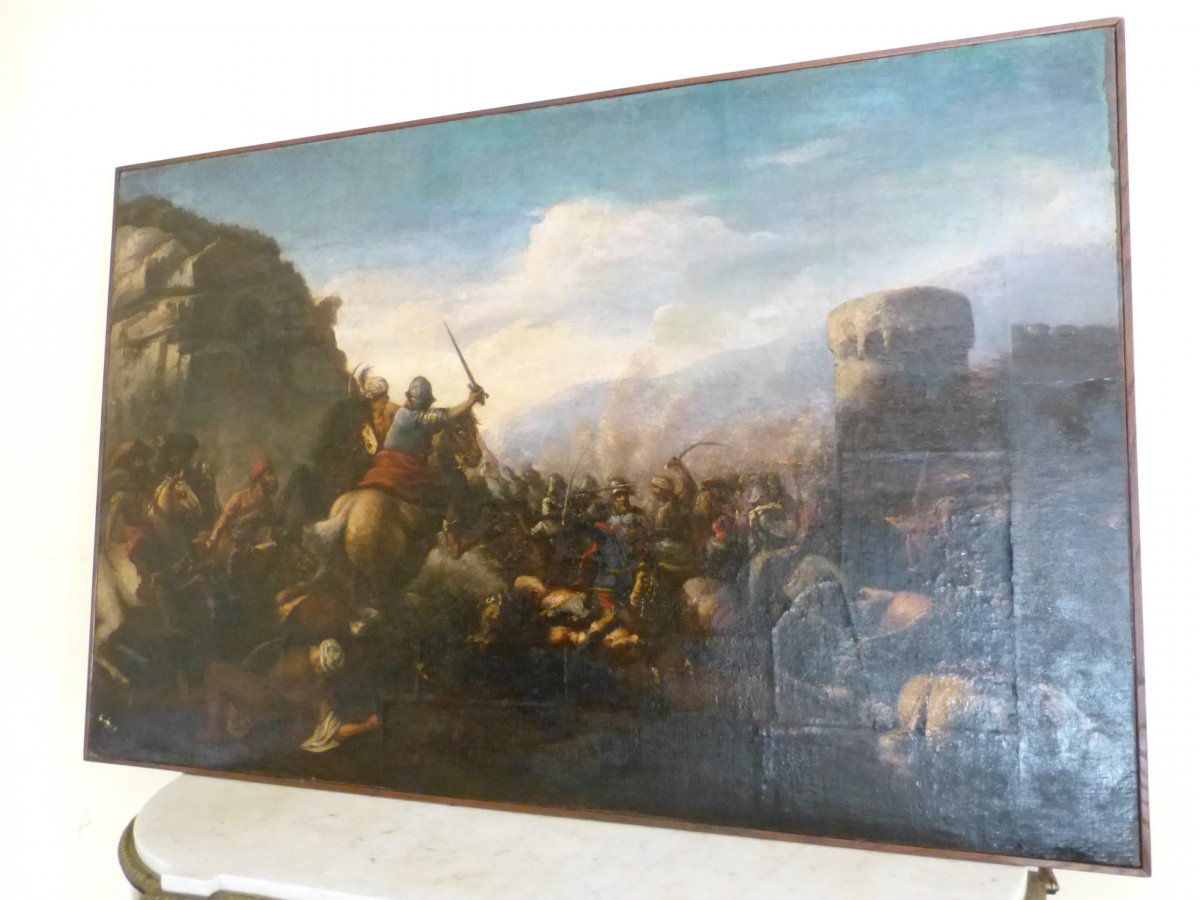 Choc De Cavalerie , 17ème , 99 X 152 Cm, Bataille Entre Armée Ottomane Et Chrétienne -photo-7