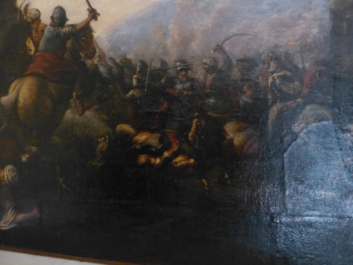 Choc De Cavalerie , 17ème , 99 X 152 Cm, Bataille Entre Armée Ottomane Et Chrétienne -photo-8