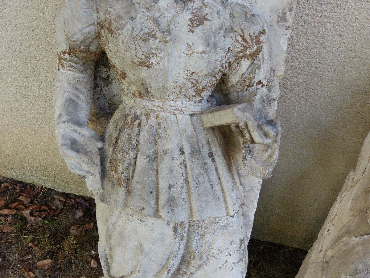 Paire De Statue Renaissance En Pierre Calcaire Hauteur 86 Cm-photo-4