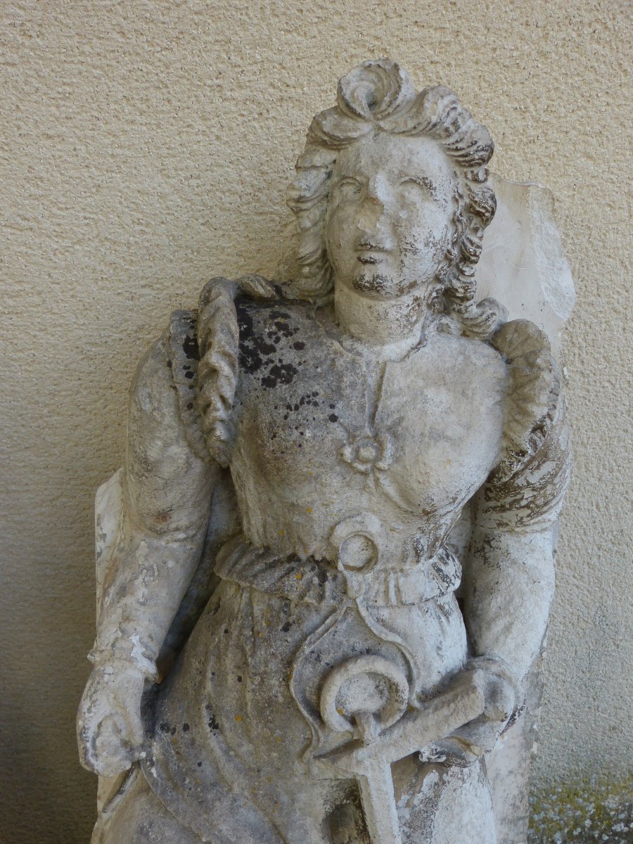 Paire De Statue Renaissance En Pierre Calcaire Hauteur 86 Cm-photo-1