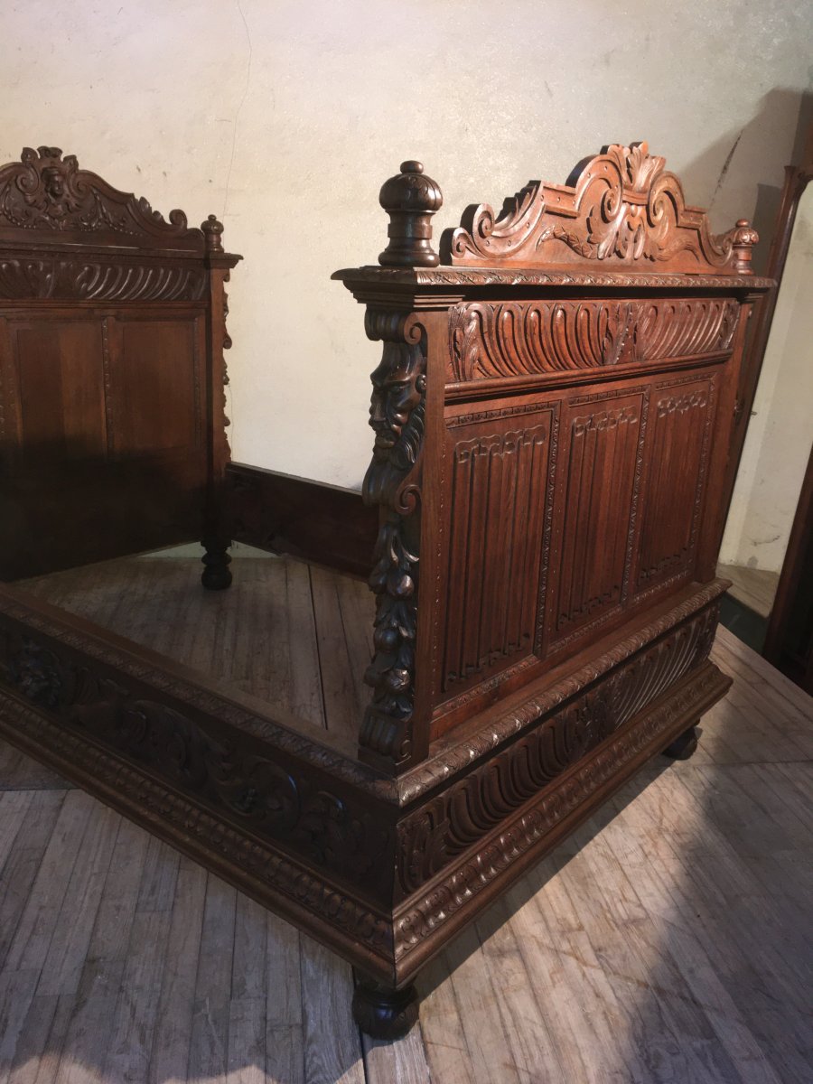 Renaissance Oak Bed, Or Pair Of Headboard-photo-3