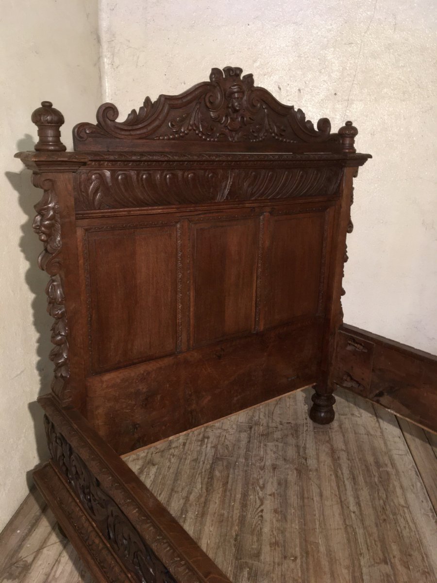 Renaissance Oak Bed, Or Pair Of Headboard-photo-4