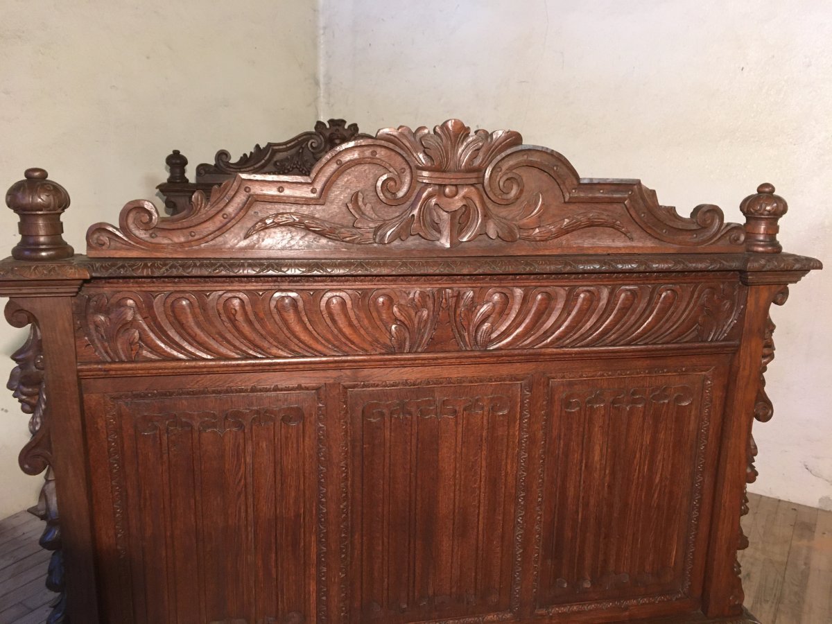 Renaissance Oak Bed, Or Pair Of Headboard-photo-6