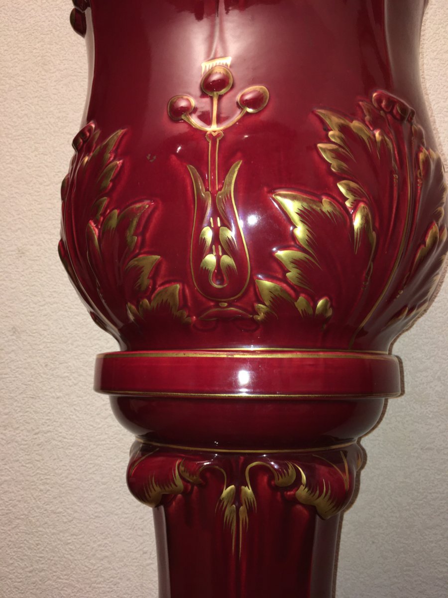 Cache Pot On Column Earthenware Enhanced With Gold Sarreguemines-photo-6