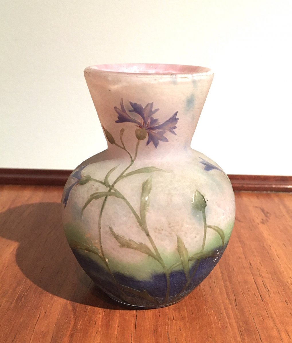 Daum Nancy, Small Art Nouveau Vase With Carnations-photo-1