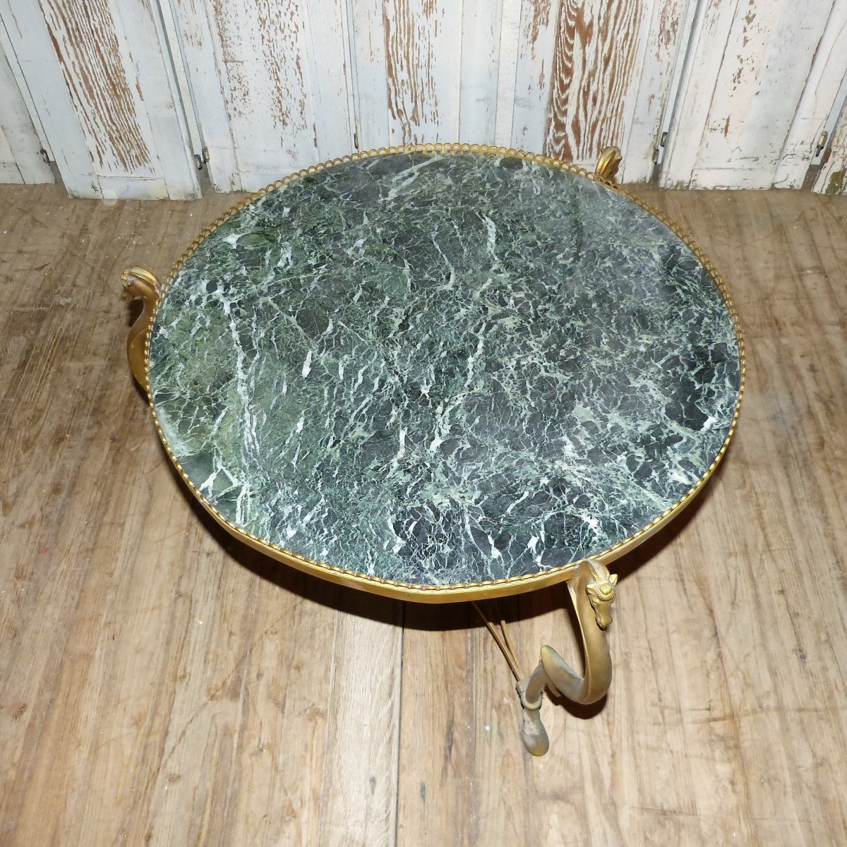 Maison Ramsay, Table Basse Néoclassique En Bronze Doré Et Marbre-photo-2