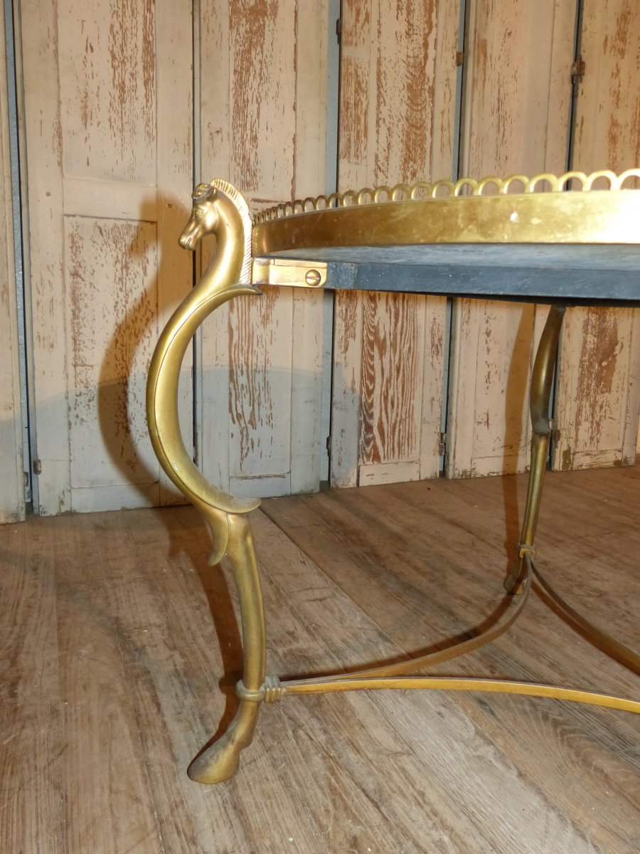 Maison Ramsay, Neoclassical Coffee Table In Gilt Bronze And Marble-photo-5