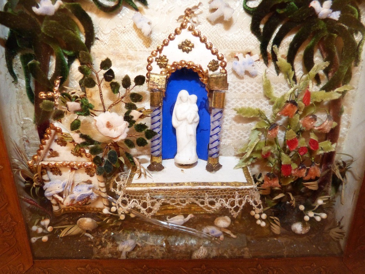 Spun Glass Diorama, Virgin Mary Altar, Ex Voto 19th-photo-3