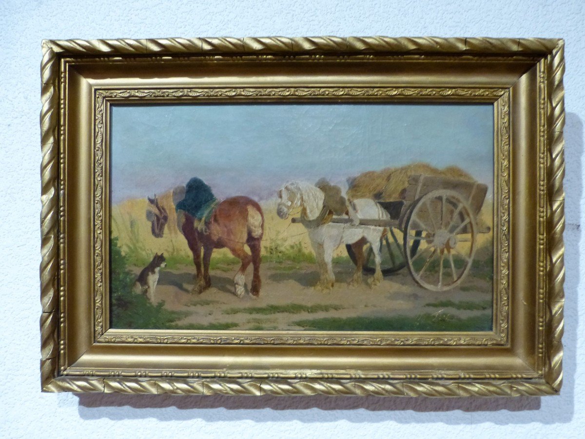 Théodore Fort, Chevaux  Au Travail De Moisson, 34 X 49.5 Cm