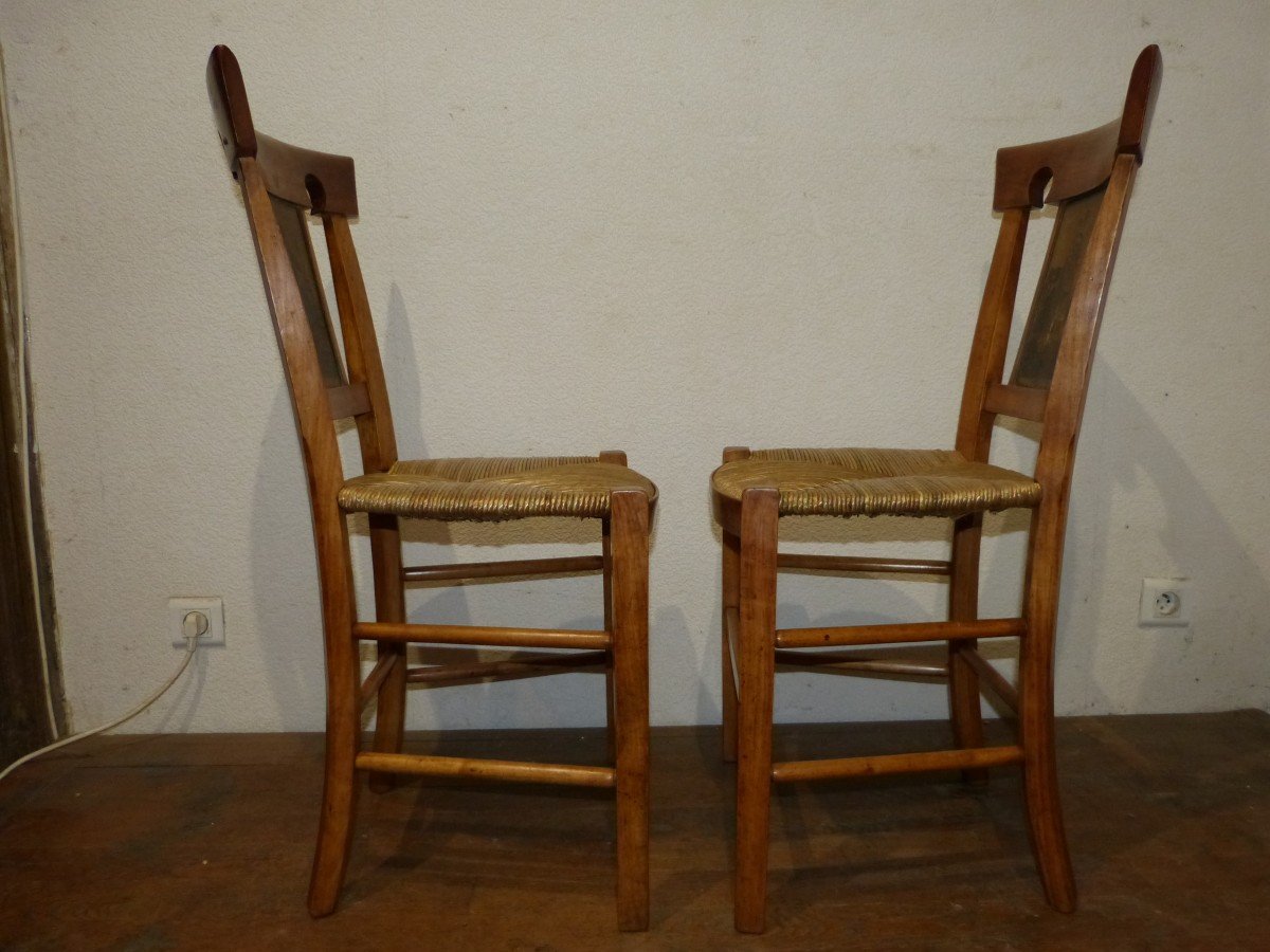 Pair Of Directoire Chairs In Cherry And Lithographed Sheet-photo-2