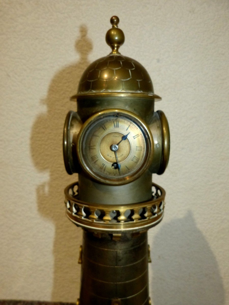 Lighthouse Clock In Gilt And Silver Bronze, 4 Dials, 19th Century-photo-2
