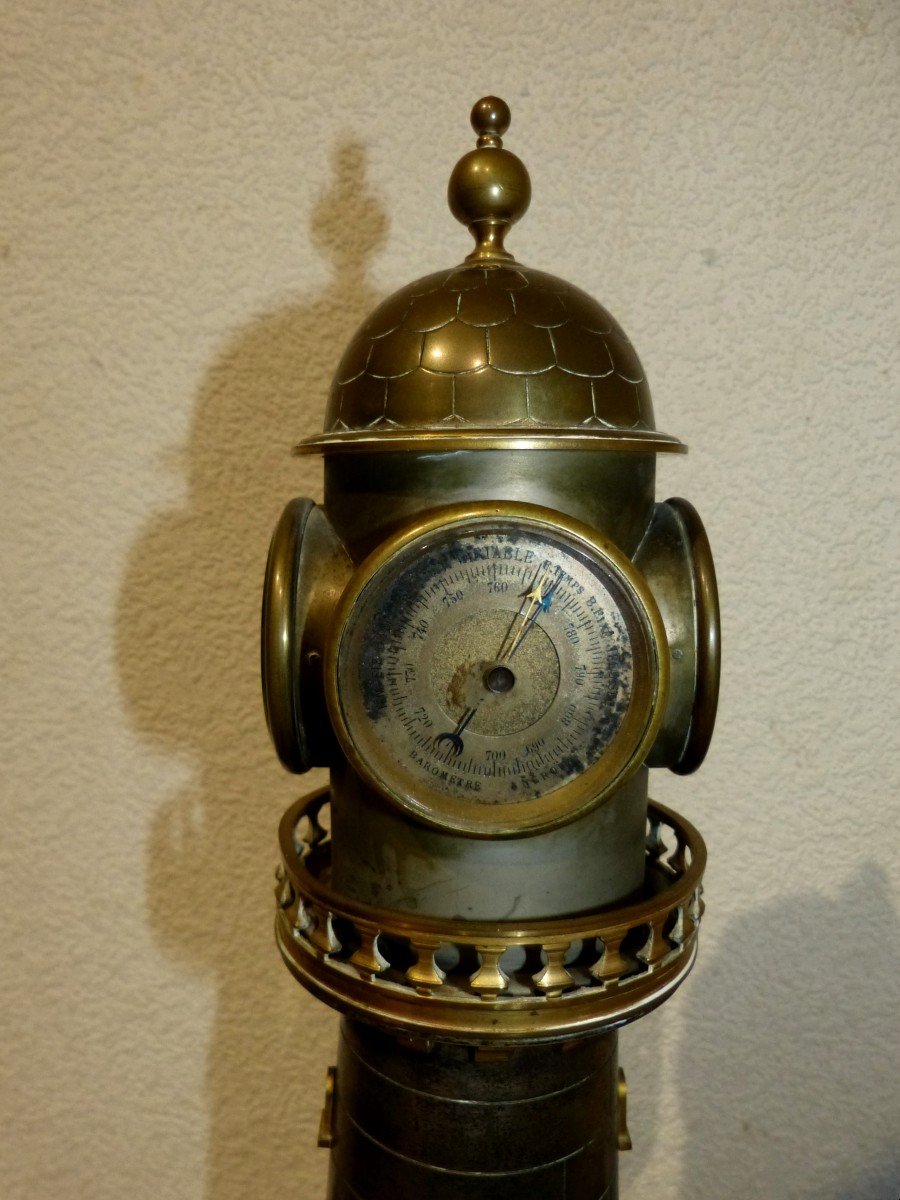 Lighthouse Clock In Gilt And Silver Bronze, 4 Dials, 19th Century-photo-4