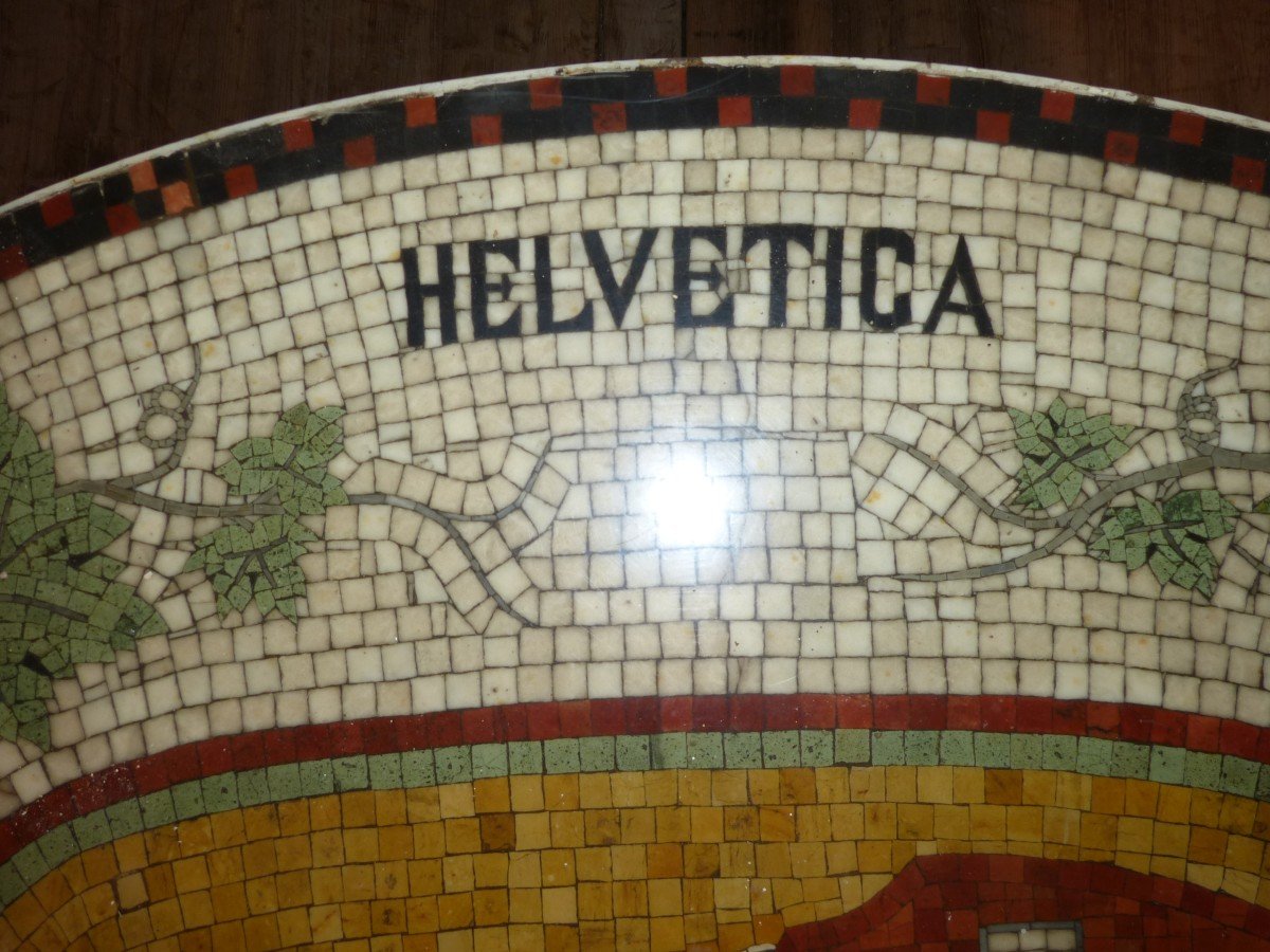 Table Mosaïque De Marbre Motif Suisse Helvetica Propatria Pied Fer Forgé-photo-7