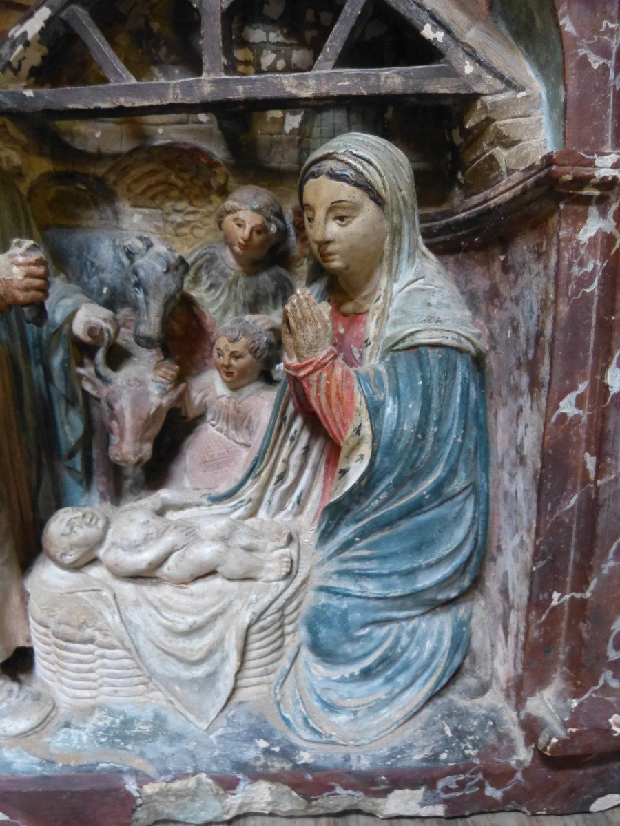 Nativity Renaissance Lorraine 16th H 73 Cm Stone Sculpture-photo-2