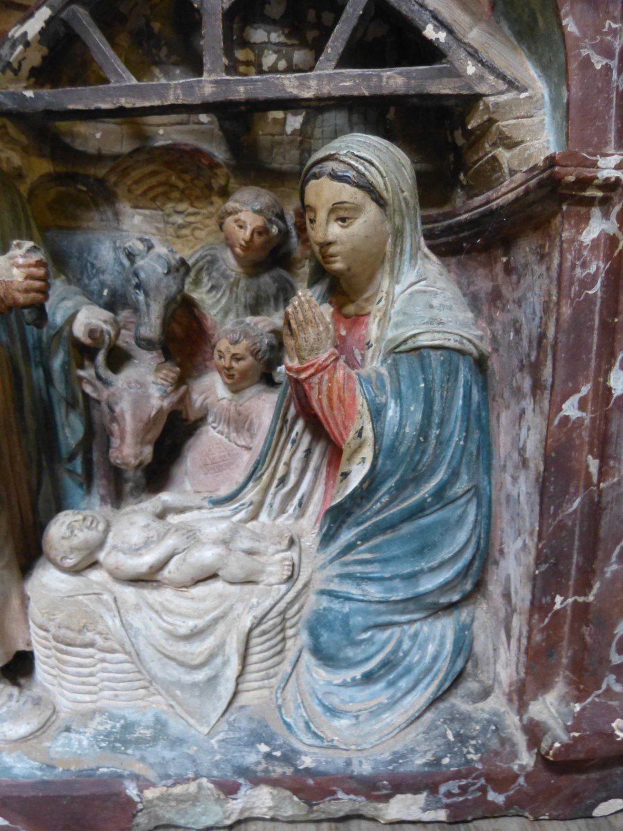  Nativité Renaissance Lorraine 16ème H 73 Cm Sculpture Pierre-photo-2