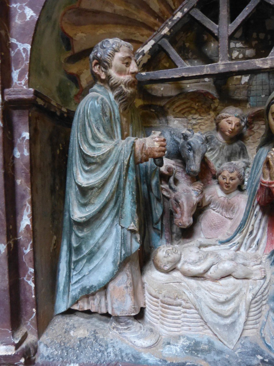Nativity Renaissance Lorraine 16th H 73 Cm Stone Sculpture-photo-3