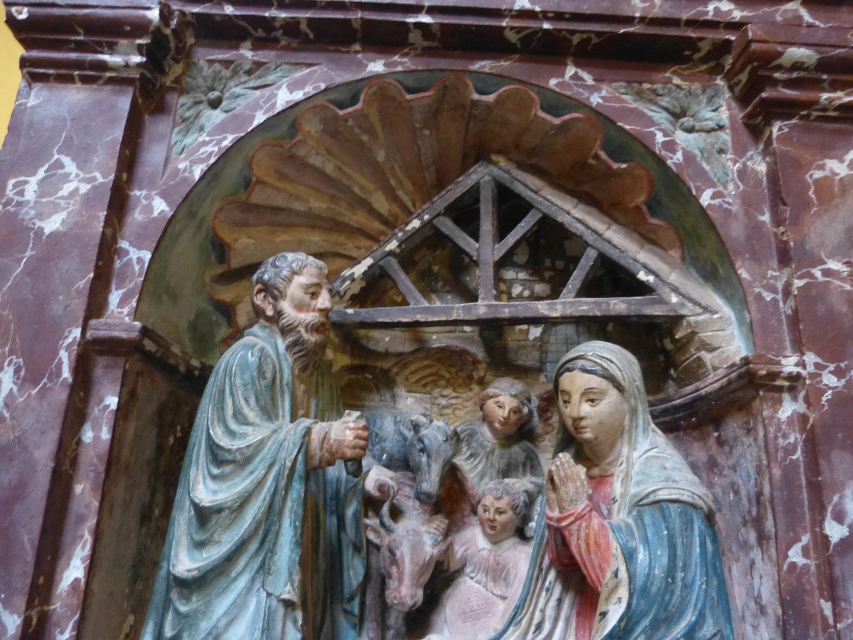 Nativity Renaissance Lorraine 16th H 73 Cm Stone Sculpture-photo-1