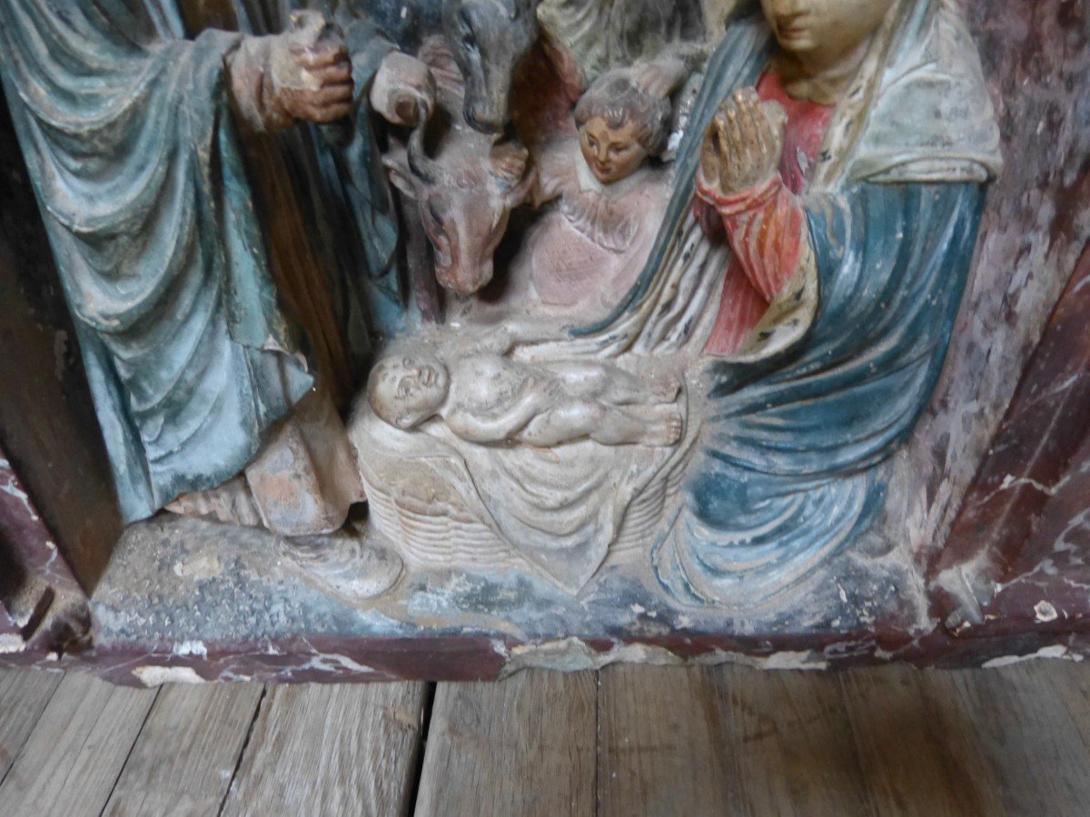 Nativity Renaissance Lorraine 16th H 73 Cm Stone Sculpture-photo-2