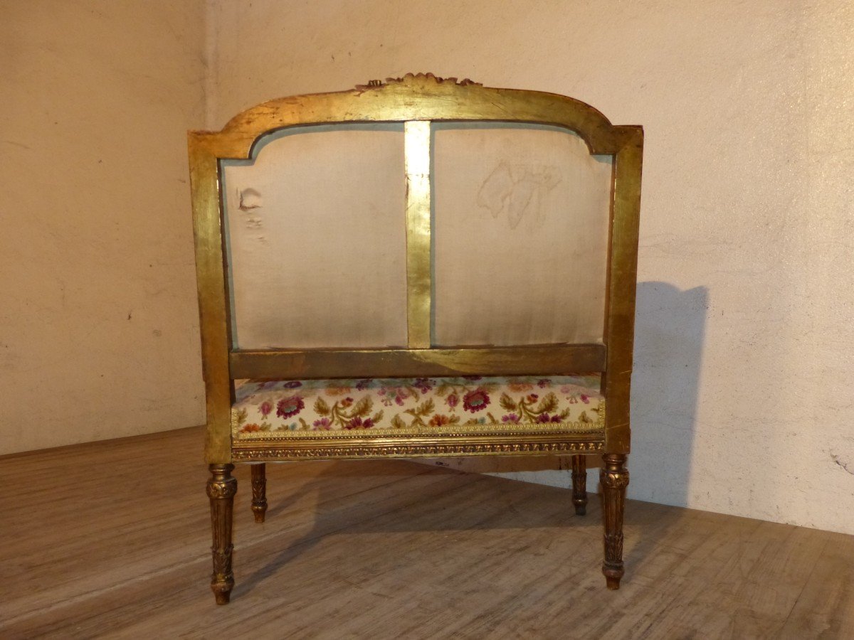 Louis XVI Napoleon III Style Marquise In Patinated Golden Wood-photo-3