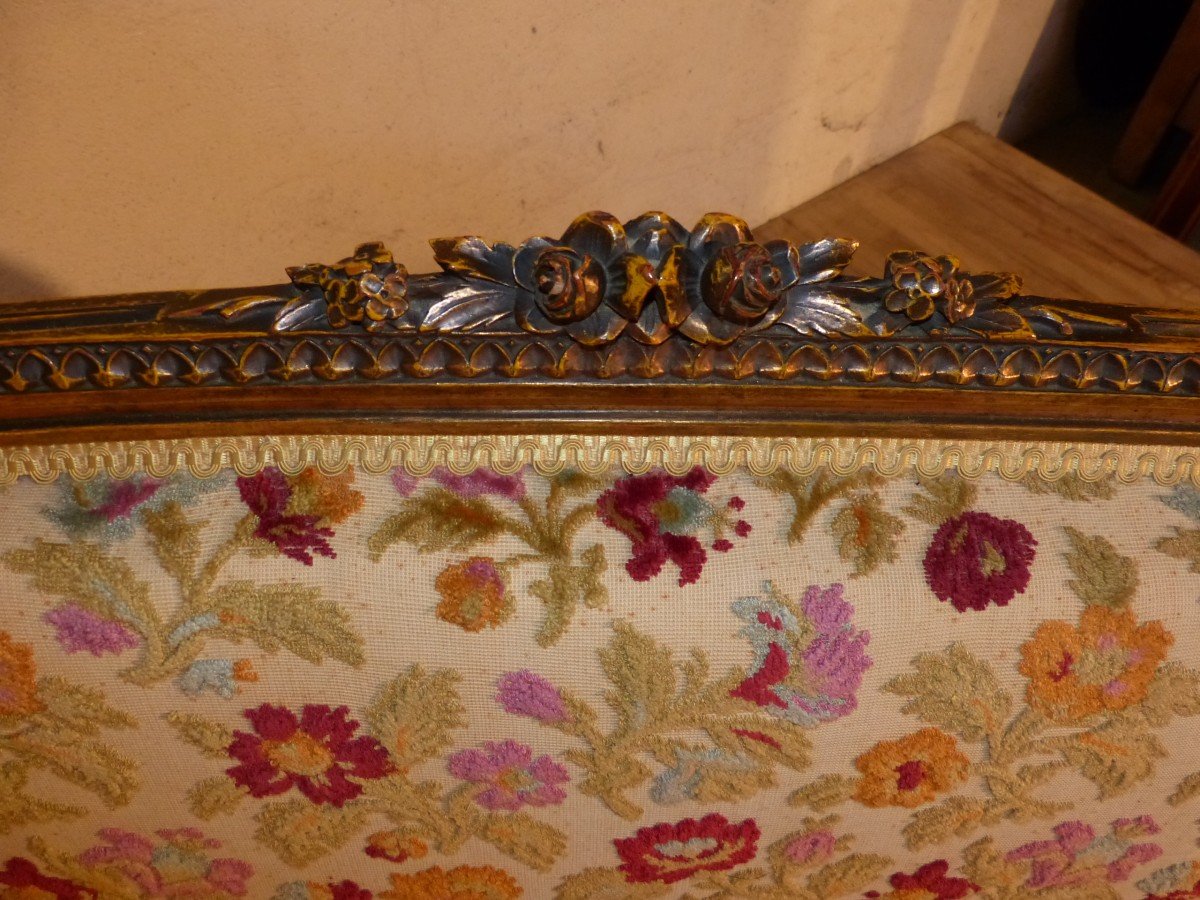 Louis XVI Napoleon III Style Marquise In Patinated Golden Wood-photo-4