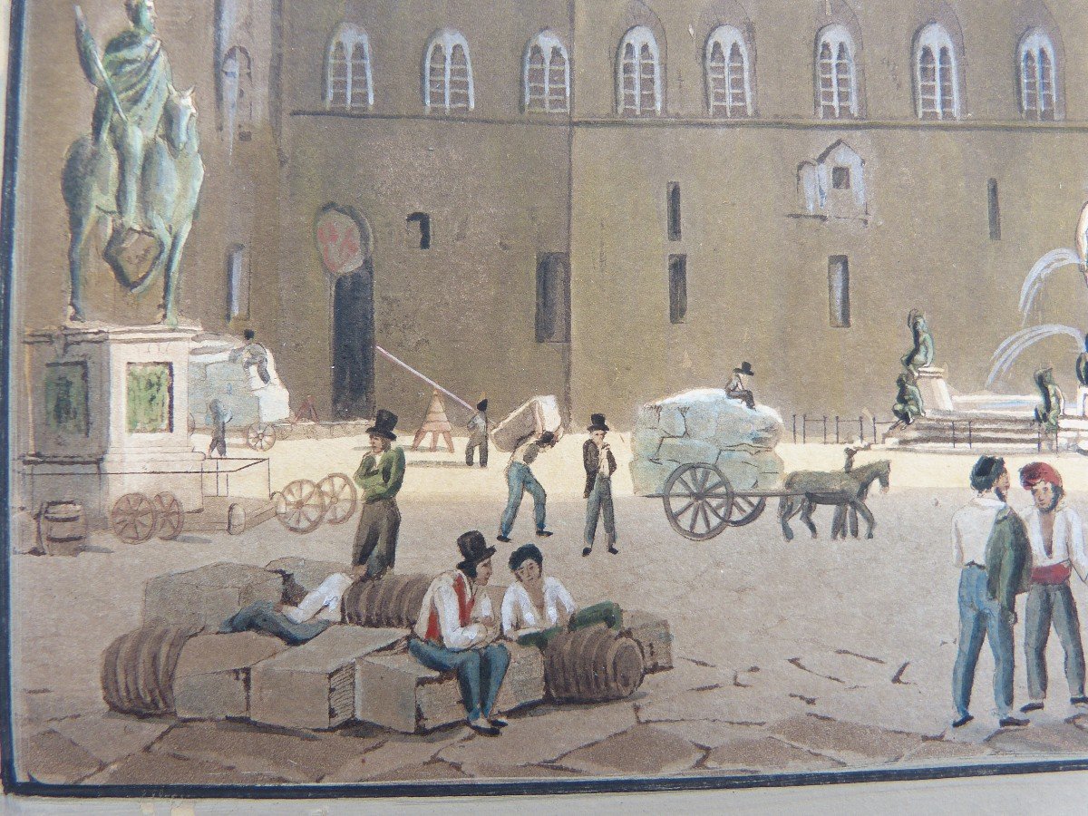 Italian School 19th Gouache Piazza Del Granduca Firenze-photo-3