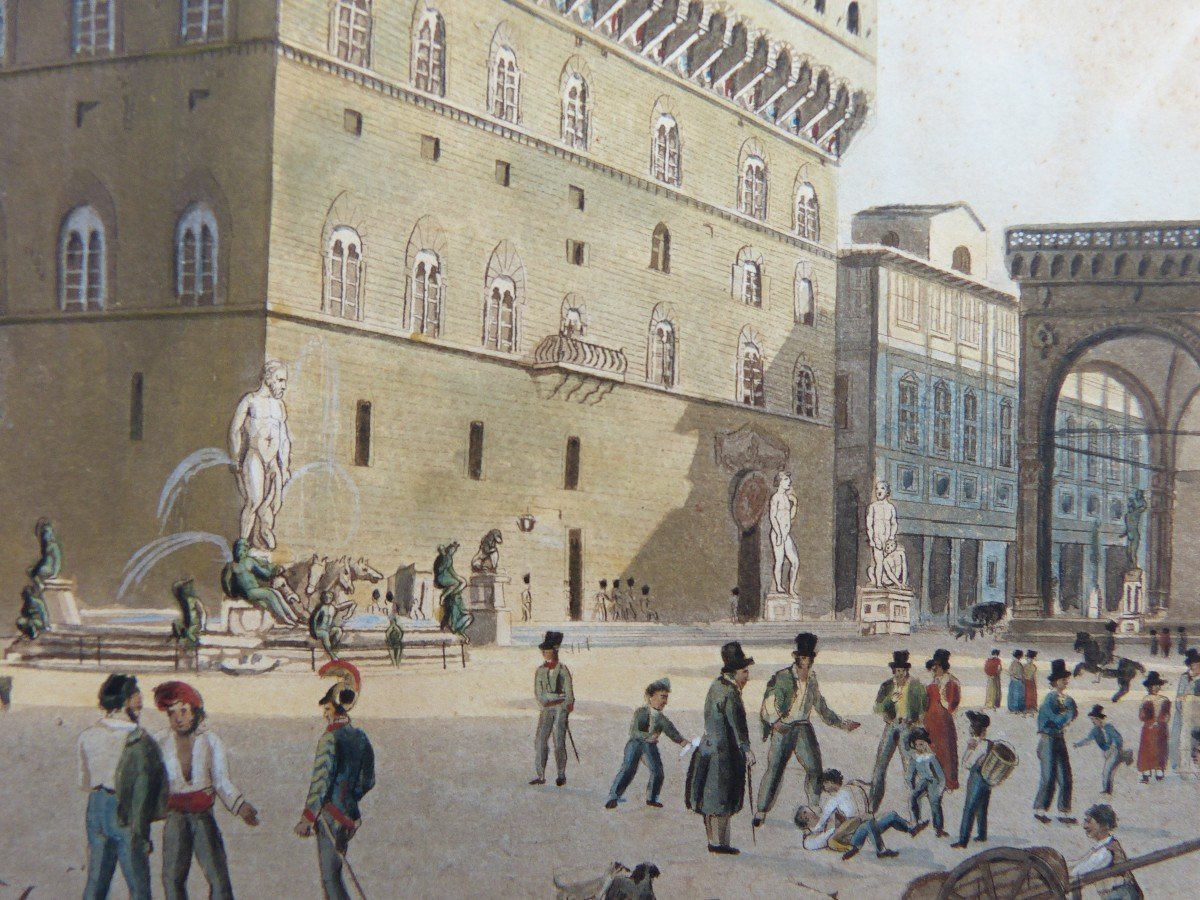 Italian School 19th Gouache Piazza Del Granduca Firenze-photo-2