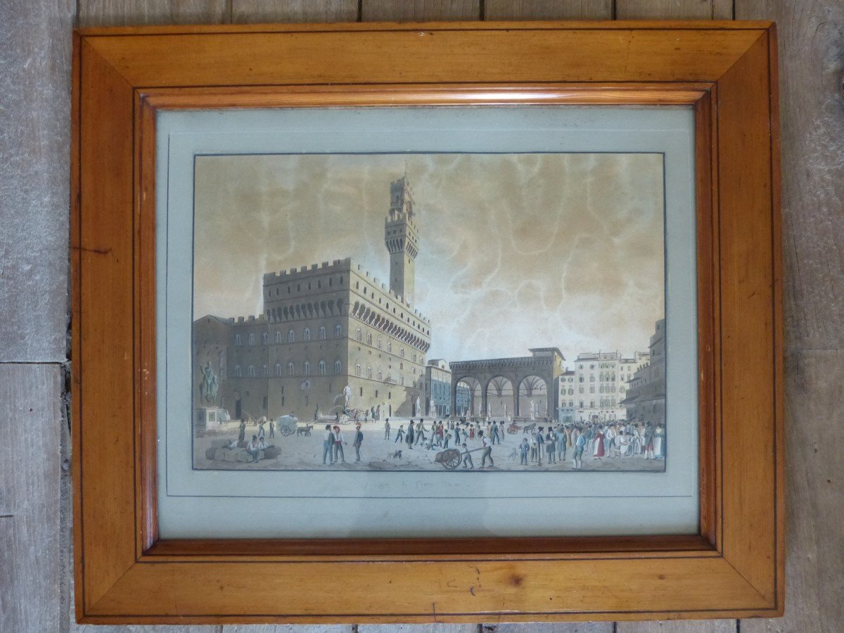 Italian School 19th Gouache Piazza Del Granduca Firenze-photo-7