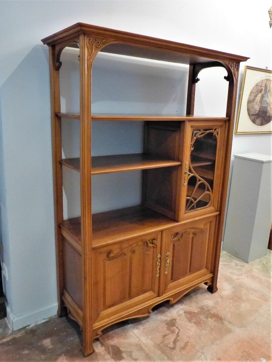 Small Art Nouveau Walnut Display Shelf Cabinet-photo-2
