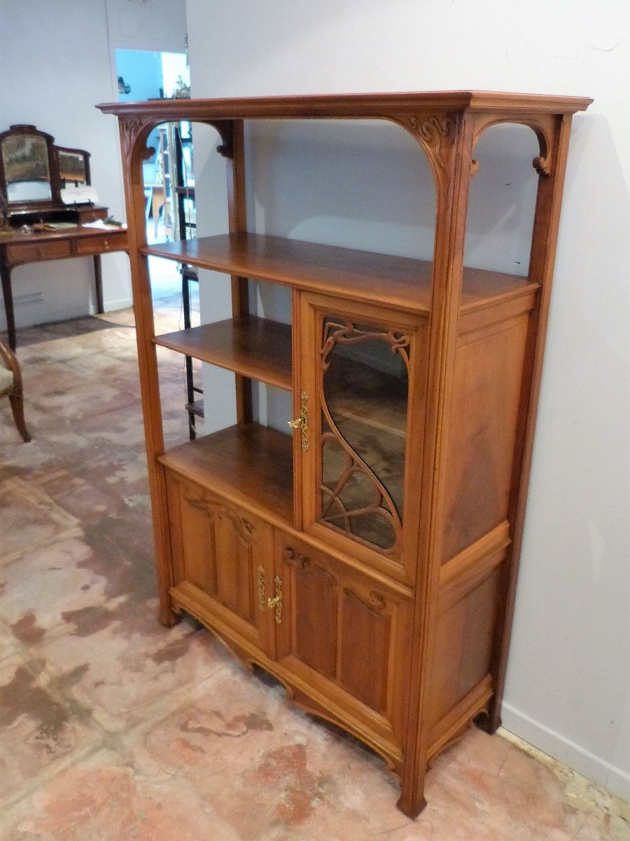 Small Art Nouveau Walnut Display Shelf Cabinet-photo-3