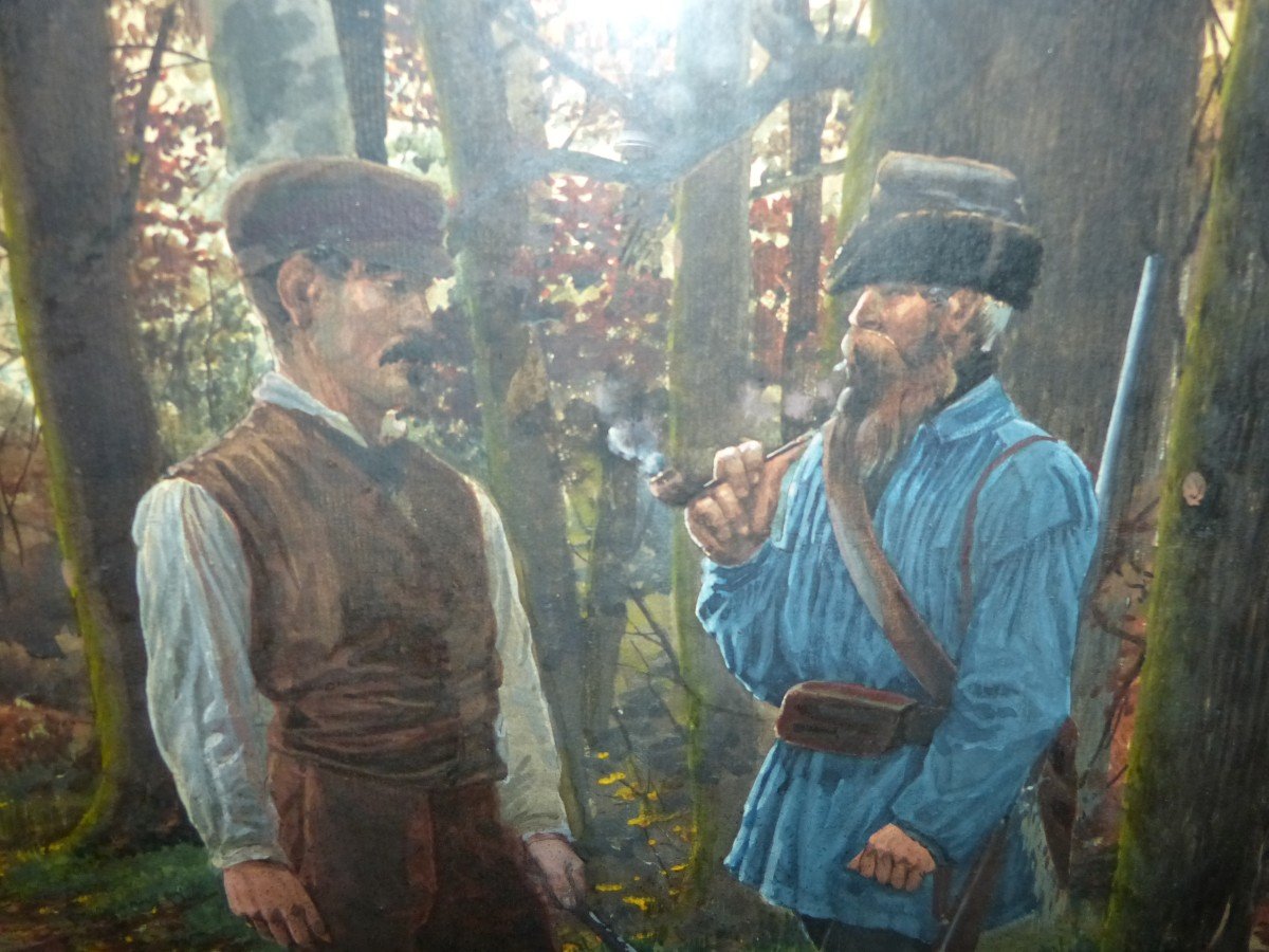 Auguste Emile Flick, Gouache, Le Repos Des Chasseurs Fin  19ème Siècle-photo-4