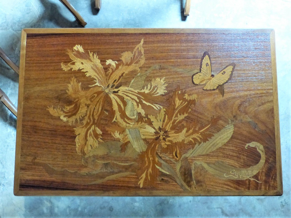 Emile Gallé - Art Nouveau Butterfly Nesting Tables-photo-4