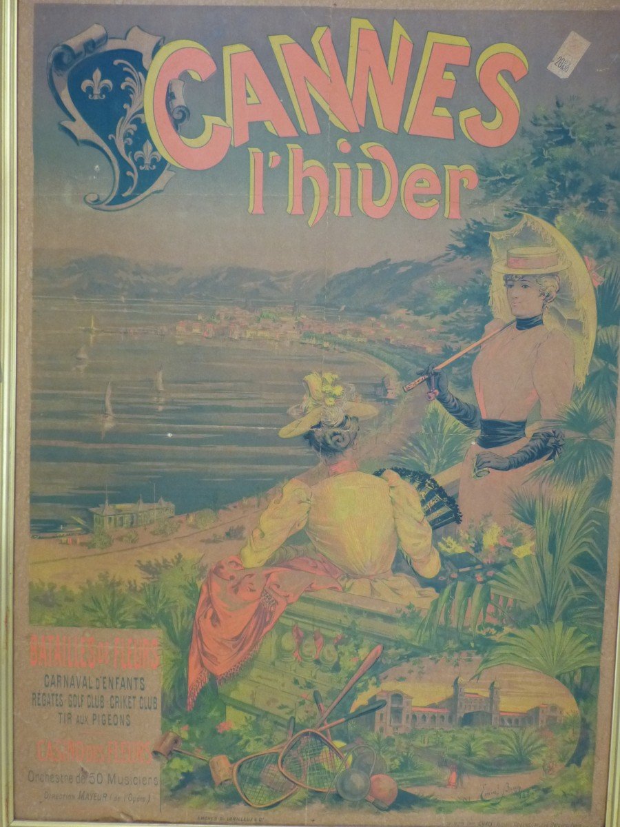 Affiche Touristique Cannes l'Hiver , Imp Chaix (atelier Cheret), bataille de fleurs, fin  19ème-photo-2