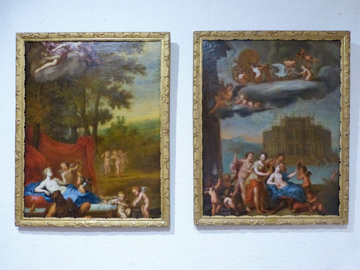 Paire De Grands Tableaux Italie 17ème Mythologique