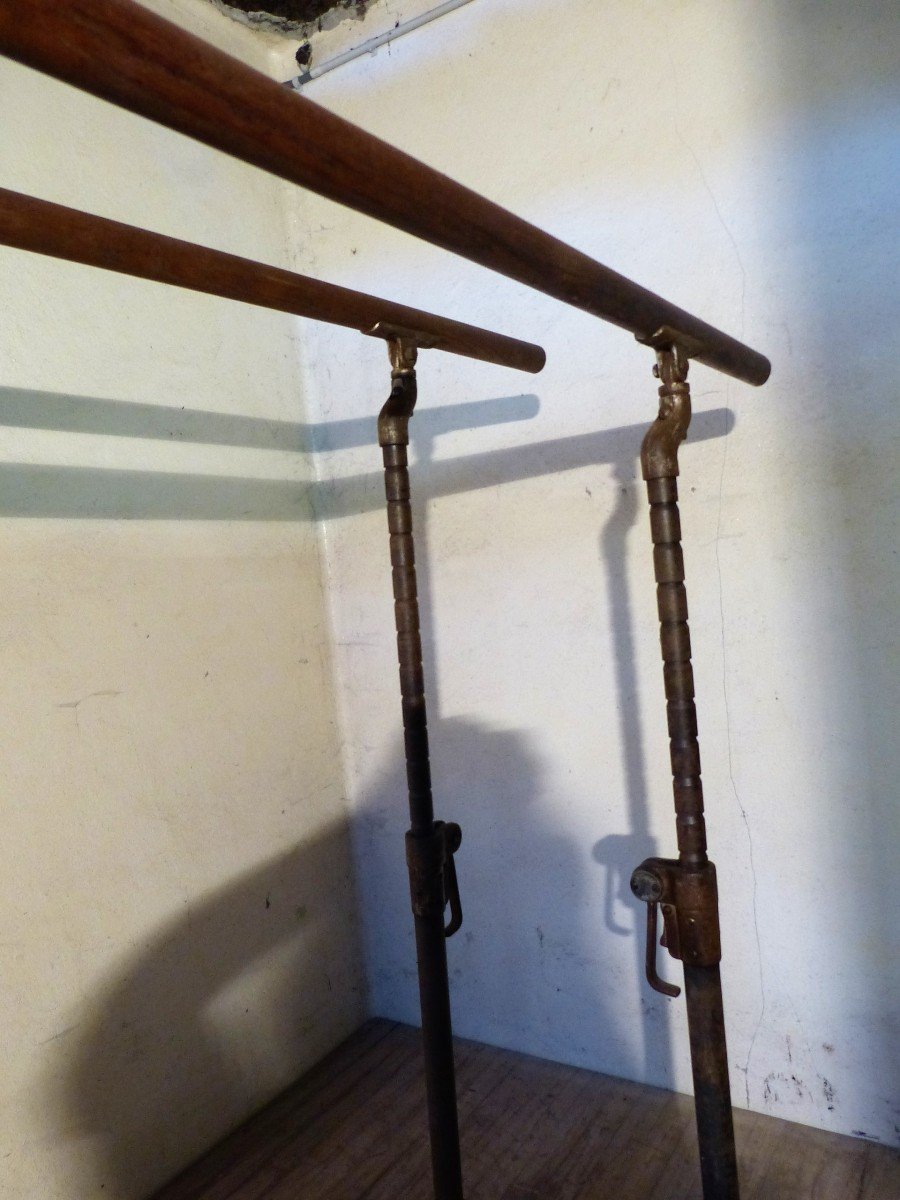 Old Cast Iron And Wood Gymnastics Asymmetrical Bars-photo-2