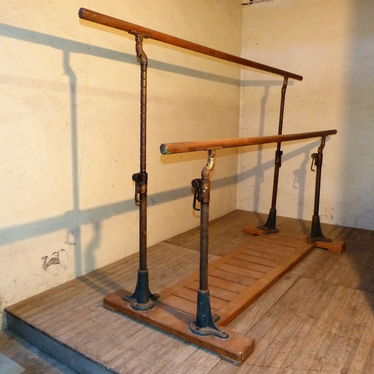 Old Cast Iron And Wood Gymnastics Asymmetrical Bars-photo-5