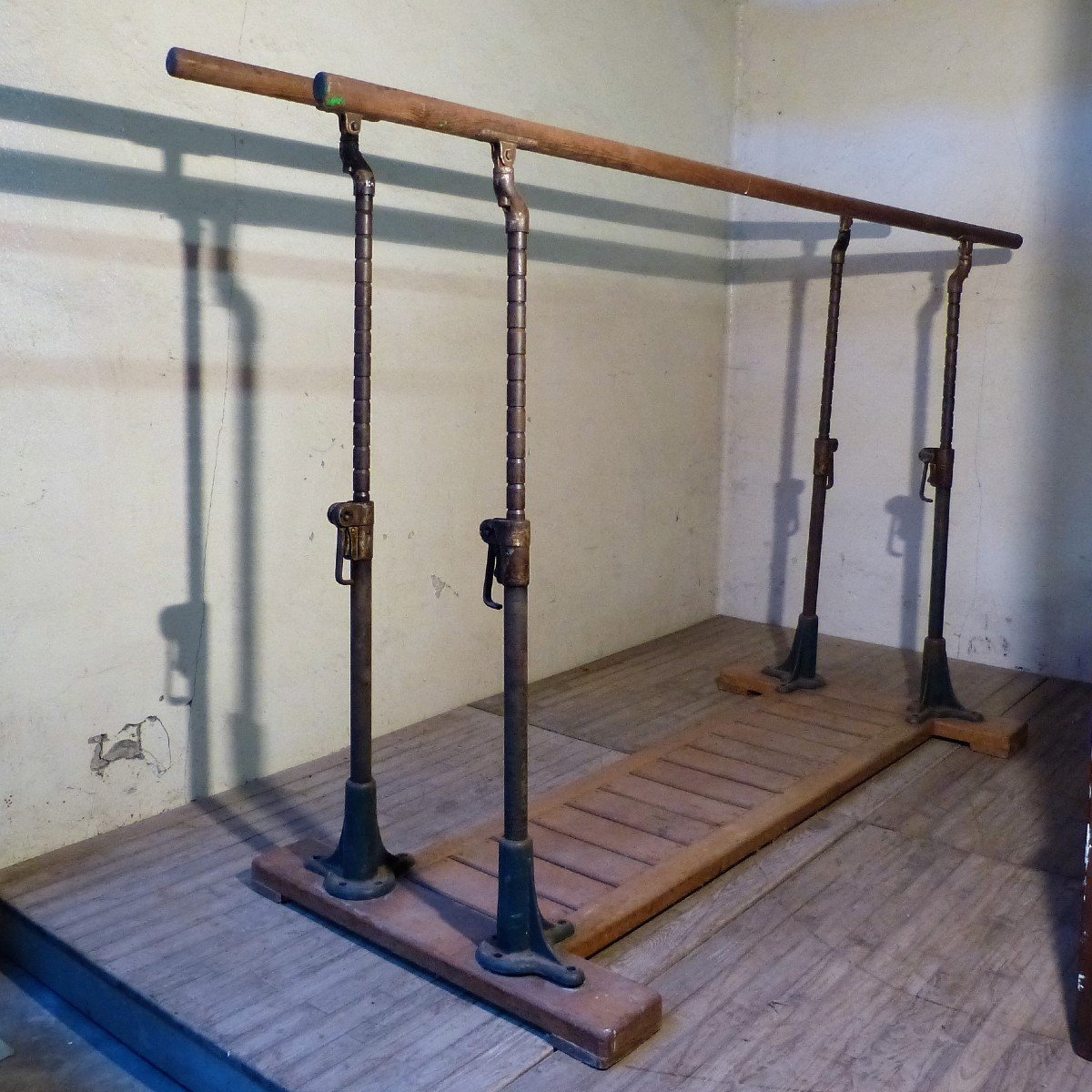 Old Cast Iron And Wood Gymnastics Asymmetrical Bars-photo-6