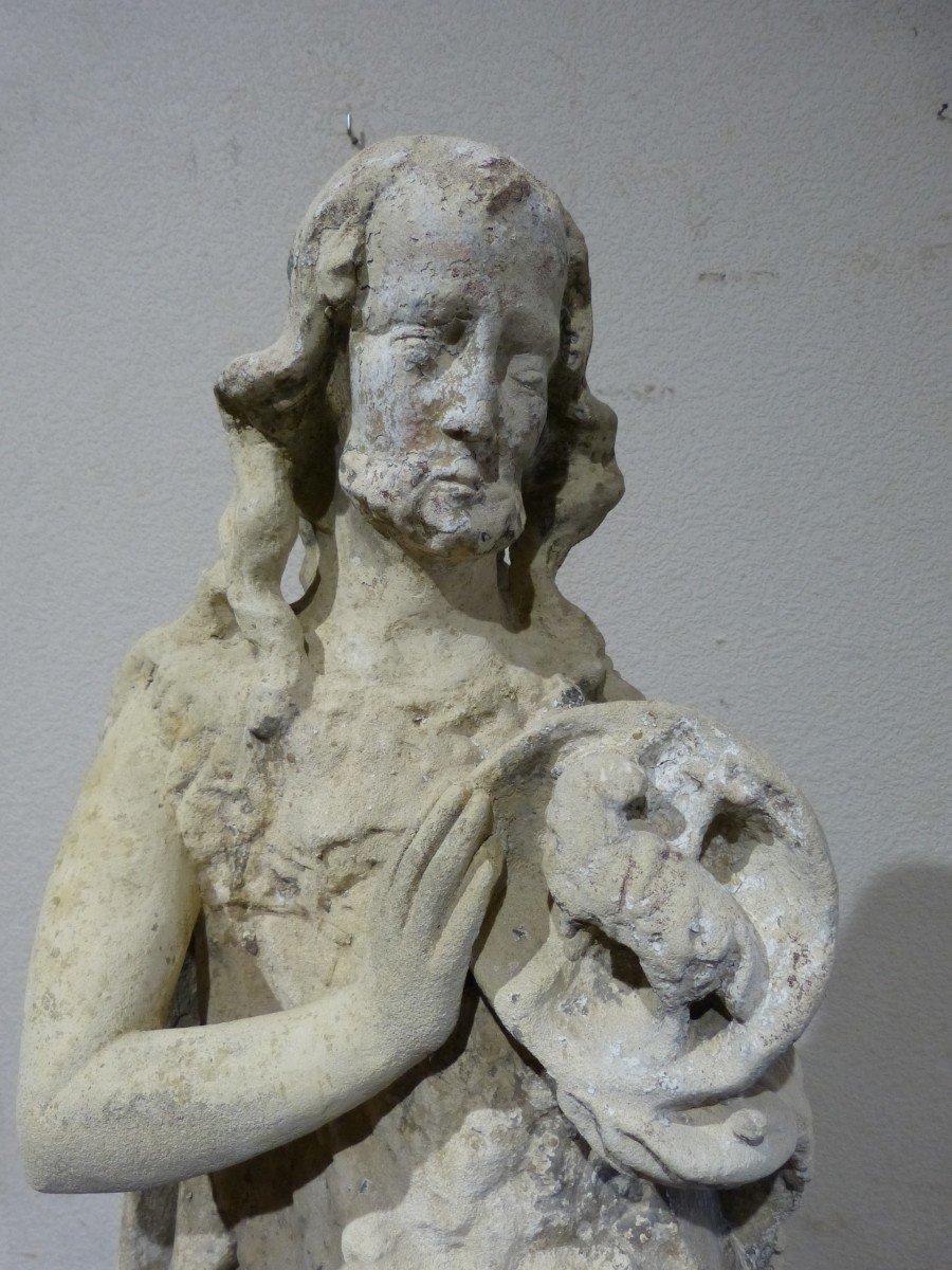 Statue En Pierre Saint Jean Baptiste 14ème Siècle 87 Cm-photo-2