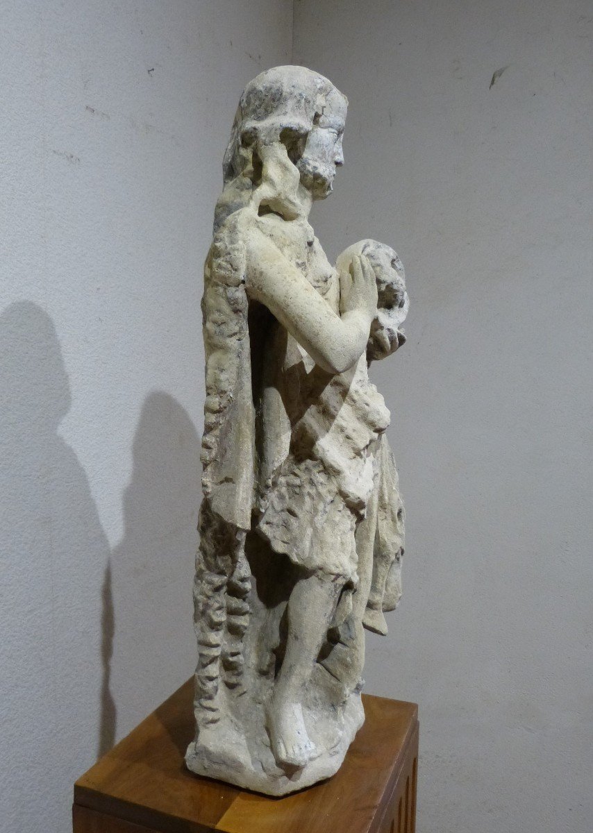 Statue En Pierre Saint Jean Baptiste 14ème Siècle 87 Cm-photo-4