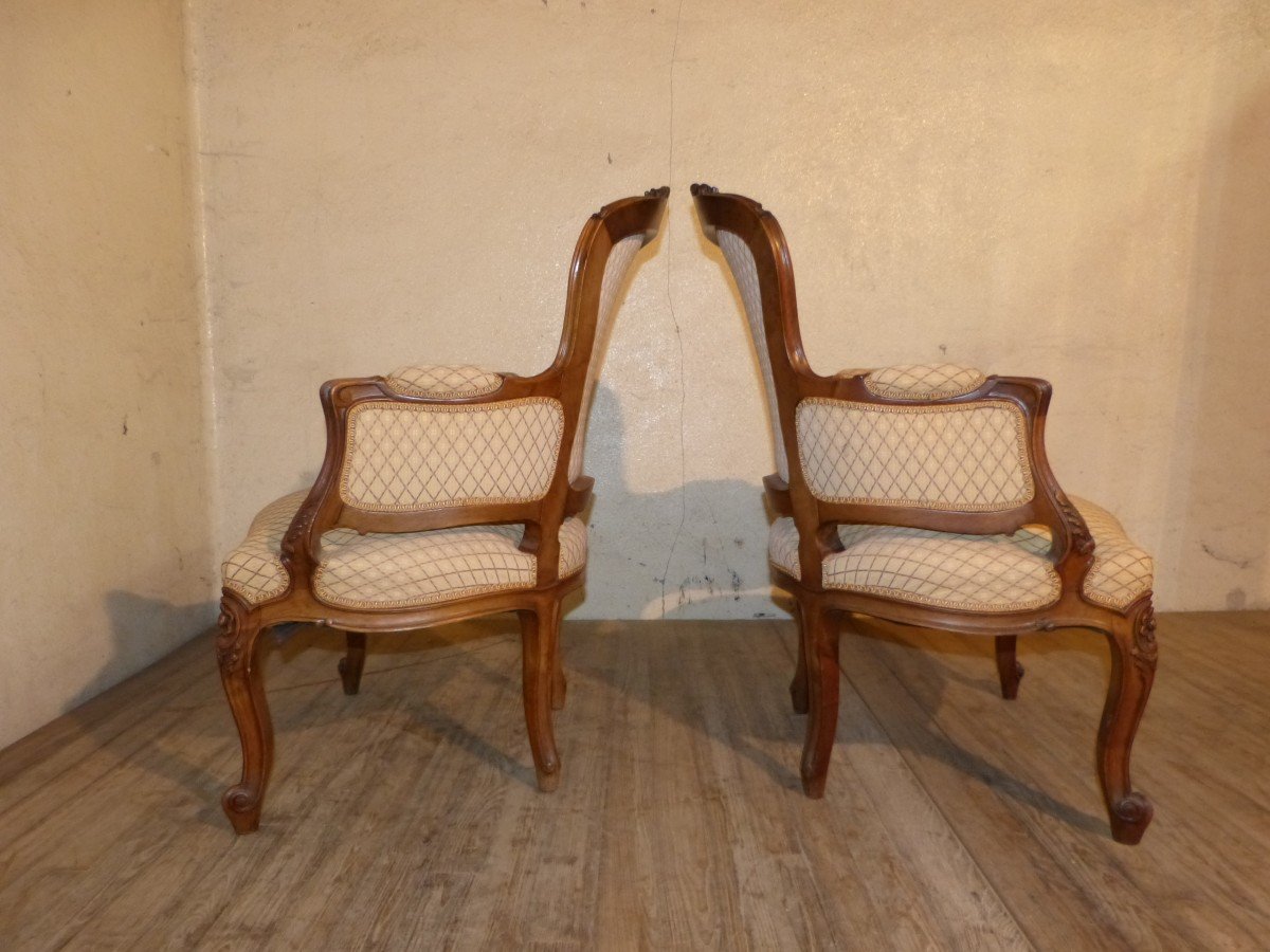 Pair Of Louis XV Style Bergères In Walnut-photo-3