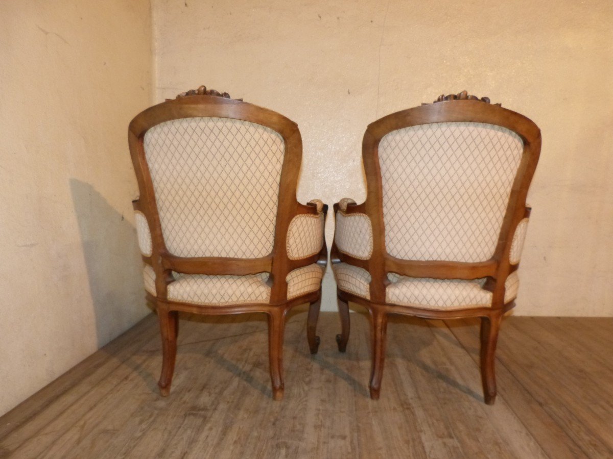 Pair Of Louis XV Style Bergères In Walnut-photo-4