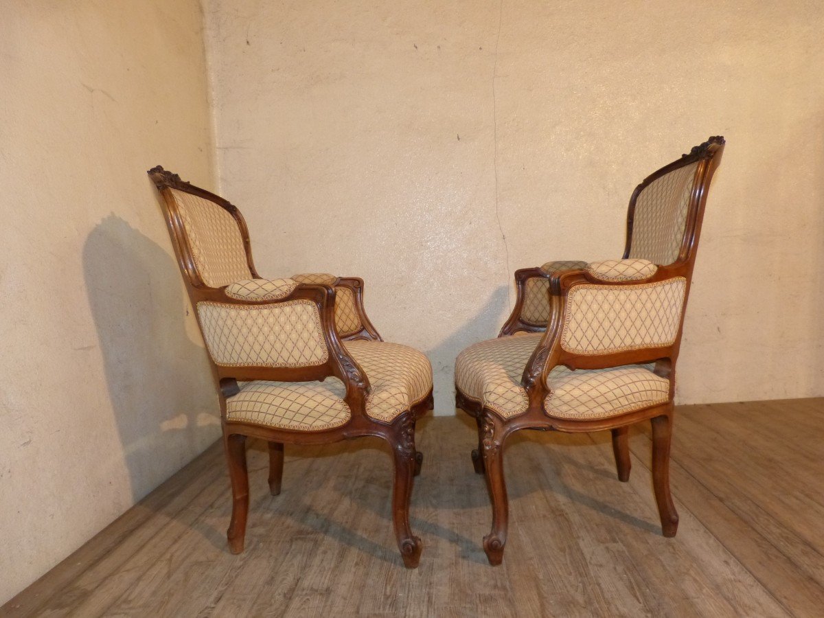 Pair Of Louis XV Style Bergères In Walnut-photo-3