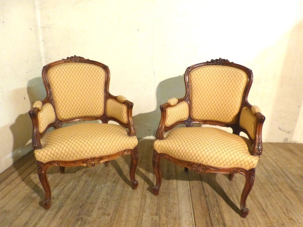 Pair Of Louis XV Style Bergères In Walnut