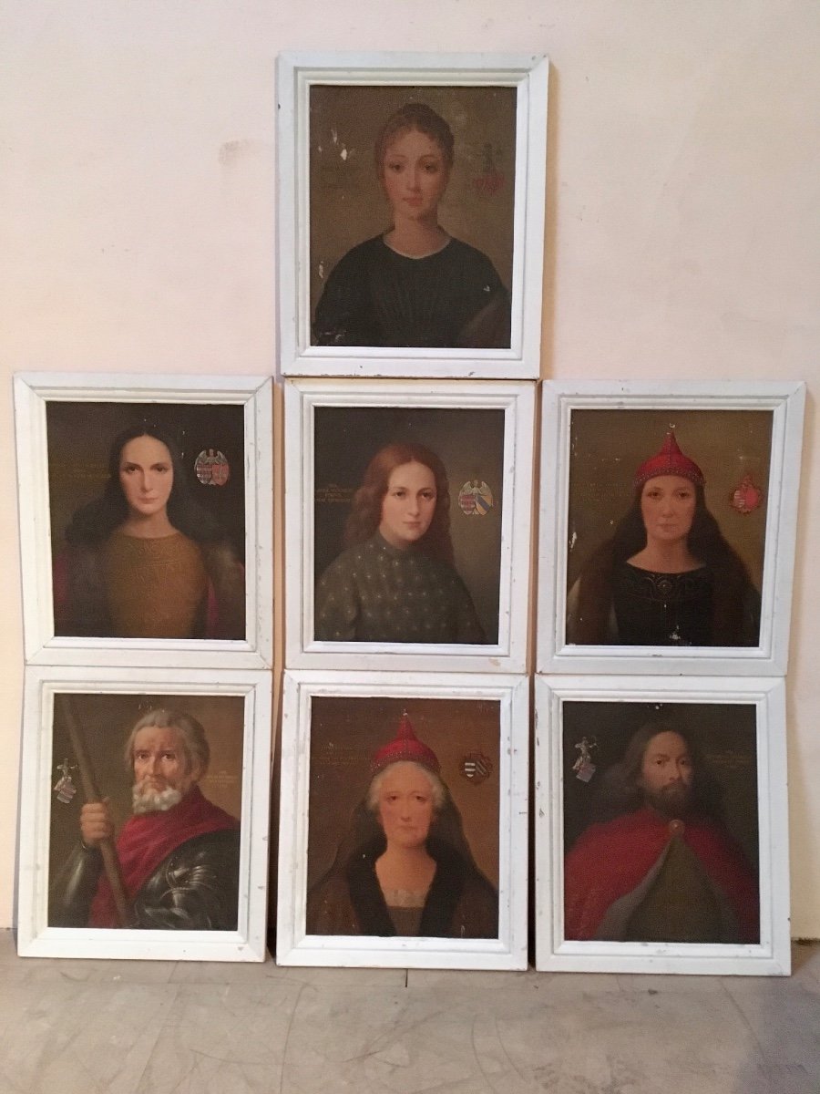 Series Of 7 Portraits Italian School 19th