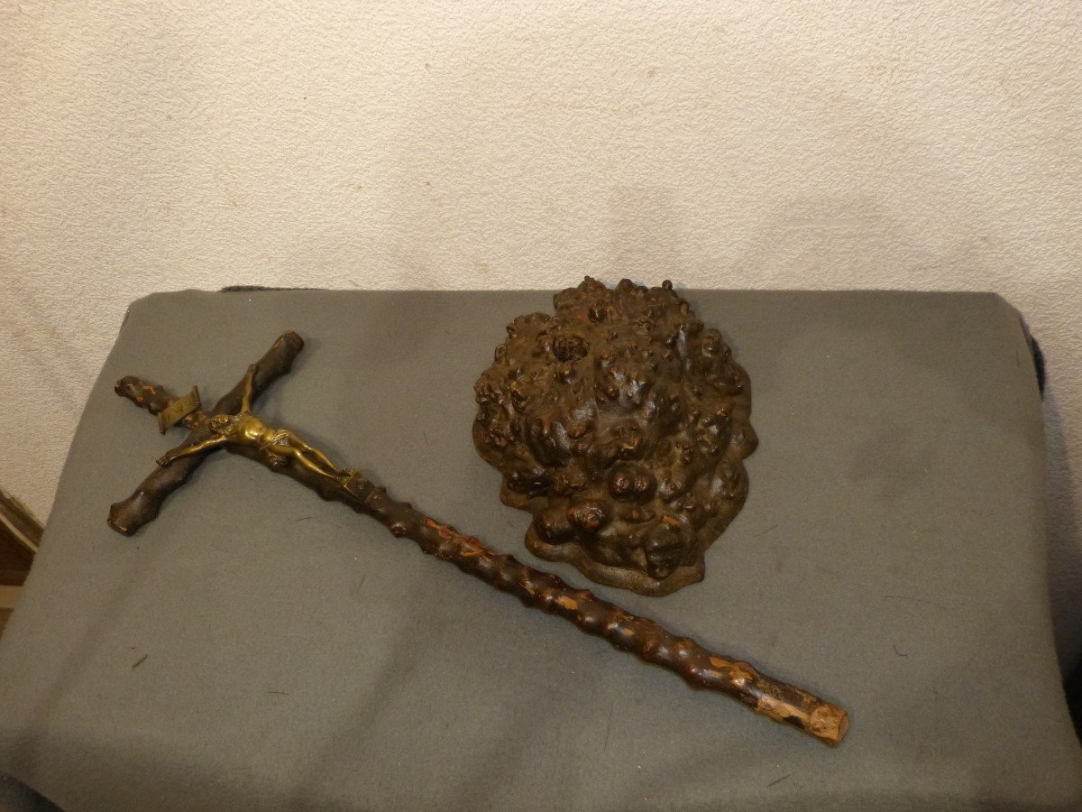 Art Populaire 19ème, Christ En Croix En Bronze Et Bois-photo-4