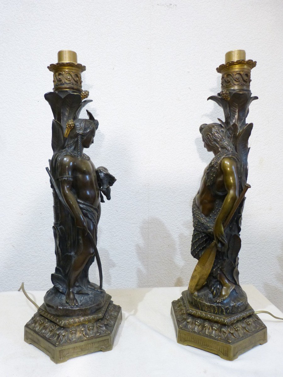 Impotante Paire De Lampes Indiens En Bronze Napoléon III  60 cm-photo-2