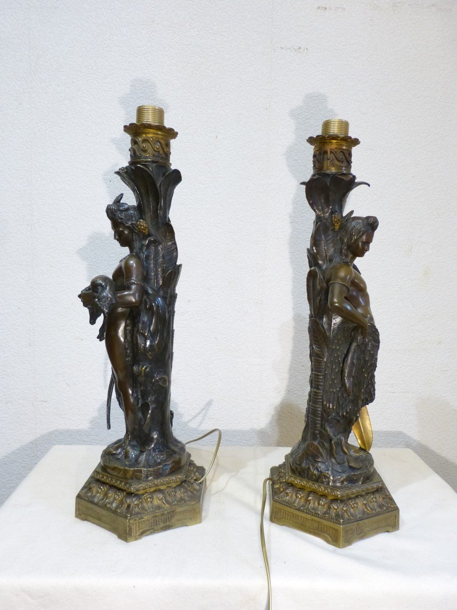 Impotante Paire De Lampes Indiens En Bronze Napoléon III  60 cm-photo-4