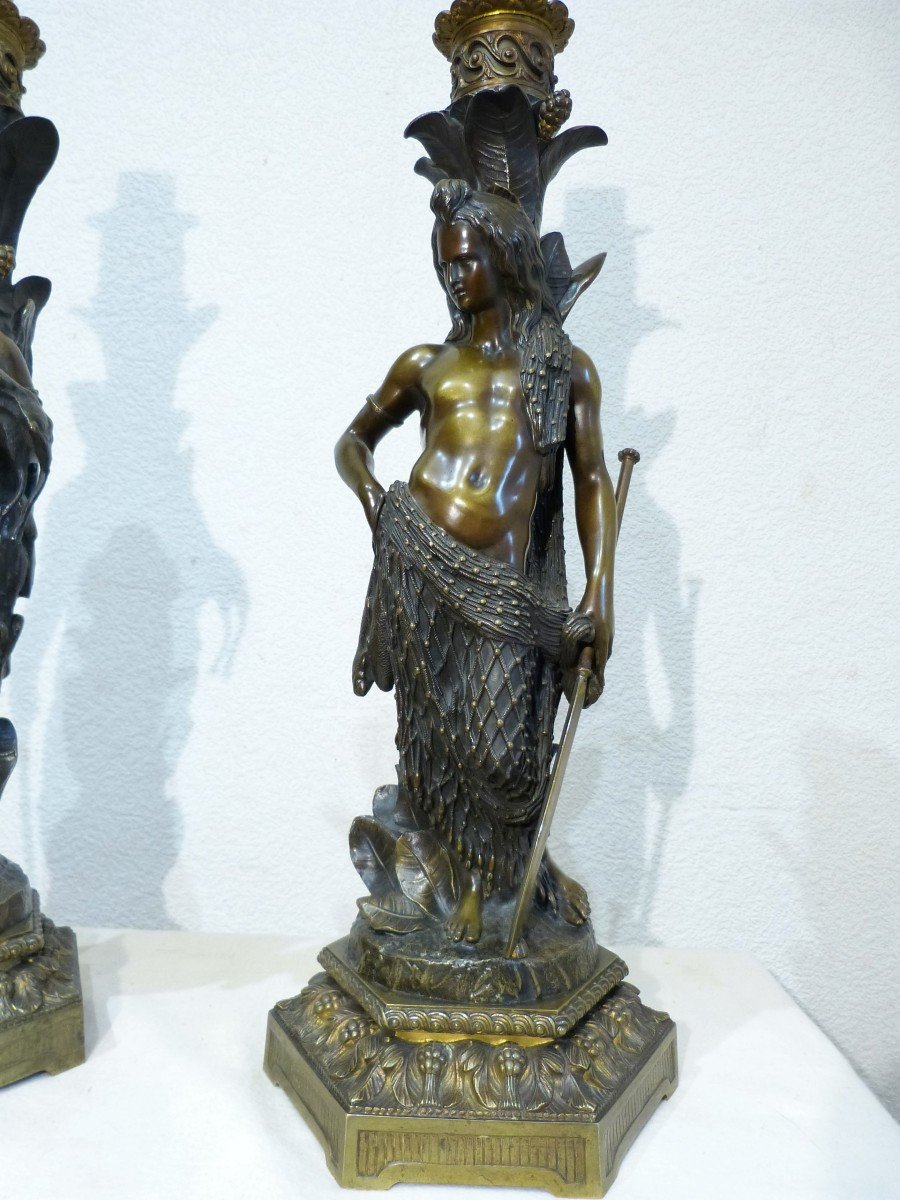 Impotante Paire De Lampes Indiens En Bronze Napoléon III  60 cm-photo-5