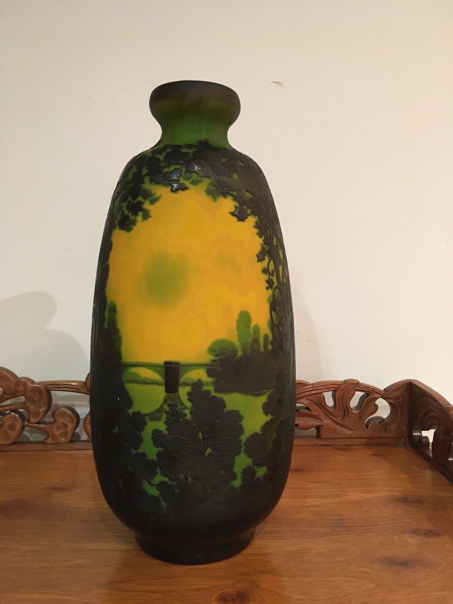 Emile Gallé, Large Art Nouveau Landscape Vase Saint Nicolas De Port-photo-3